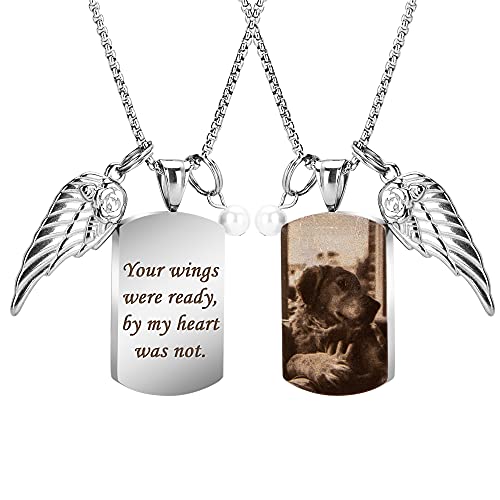 Fanery sue Personalized Urn Necklace for Human Ashes Keepsake Custom Photo&Text Angel Wing Pendant Memorial Dog Tag Cremation Jewelry (Silver)