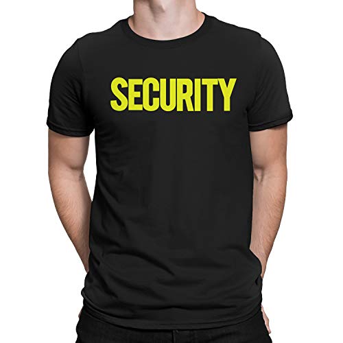 NYC FACTORY Security T-Shirt Front Back Print Mens Tee Staff Event Uniform Bouncer Screen Printed (Black-Neon, 2XL)