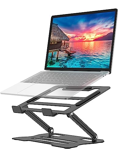 Klsniur Laptop Tablet Stand, Universal Adjustable Carbon Steel Laptop Computer Stand, Ergonomic Foldable Portable Desktop Tray Cooling Holder Compatible with 10''-15.6'' Devices (Black)