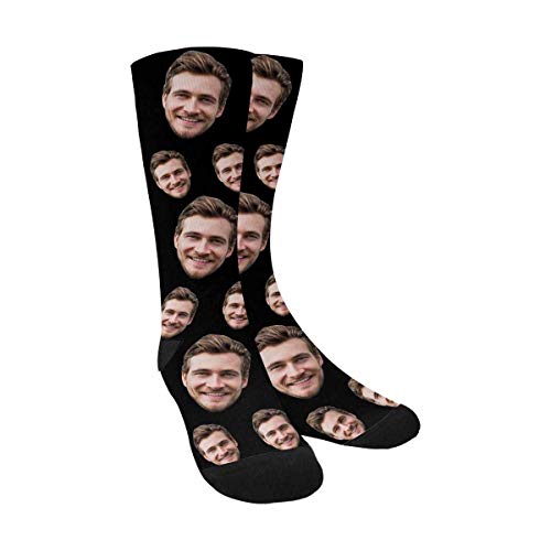 Custom Face Socks with Picture, Personalized Socks with Photo Customized Funny Sock Gifts for Men Women Black