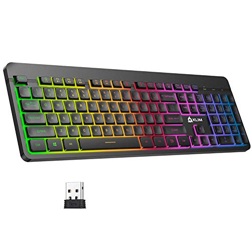 KLIM Light V2 Rechargeable Wireless Keyboard - New 2023 - Slim Durable Ergonomic - Backlit Wireless Gaming Keyboard for Laptop PC Mac PS4 PS5 Xbox One - Long-Lasting Built-in Battery