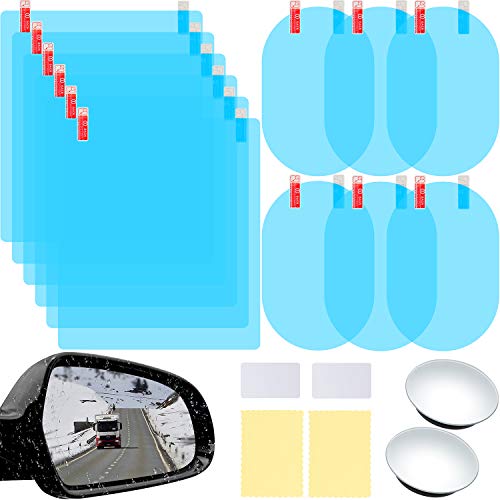 Boao 16 Pieces Car Waterproof Film Anti Rain Mirror Film Waterproof Car Blind Spot Side View Mirror Film Frameless Convex Rear View Mirror Rainproof for Cars Suv Trucks Bus