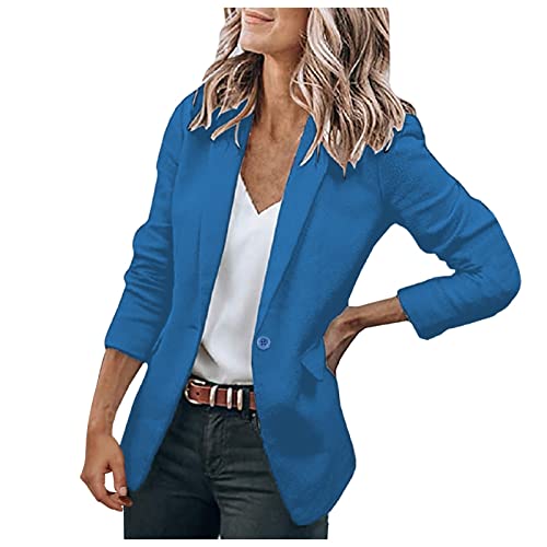 Lroplie Blue Blazer Women Blazers for Women Lapel Bussiness Casual Blazers Long Sleeve Button Down Blazer Solid Suit Jacket with Pockets Women’S Blazer