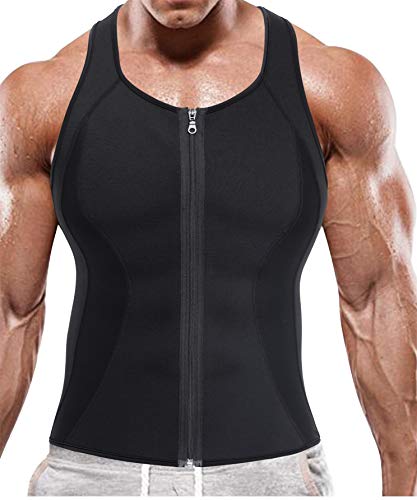 BRABIC Hot Sauna Sweat Suits,Zipper Closure Tank Top Shirt for Weight Lost,Waist Trainer Vest Slim Belt Workout Fitness-Breathable, Neoprene Fabric (Black Sauna Tank Top, XL)