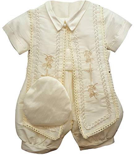 New Deve Newdeve Baby Boys Christening Baptism Set Ivory Outfit with Hat, White, 0-3 Months