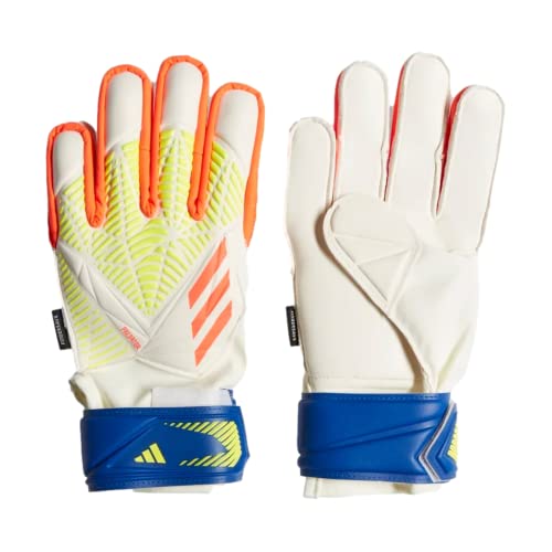 adidas Unisex-Child Match Fingersave Predator Goalie Gloves White/Solar Red/Bright Cyan 6