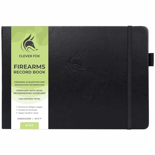 Clever Fox Firearms Record Book – Hardcover Gun Log Book for Acquisition & Disposition Info – Firearm Log Book for Professional & Personal Use – 129 Pages, 10x7″ (Black)