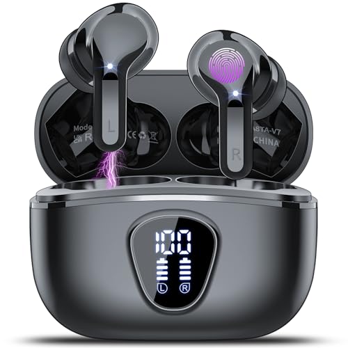 Wireless Earbuds 2024 Bluetooth 5.3 Headphones, 40H Playback HiFi Stereo Ear Buds with LED Display, Noise Cancelling Earbuds, IP7 Waterproof in-Ear Earphone for iOS Andriod Sport/Workout/Running