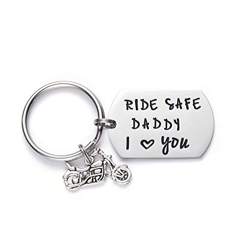 LParkin Gifts For Dad Motorcycle Keychains Drive Safe Keychain Ride Safe Daddy I Love You Gift For Father