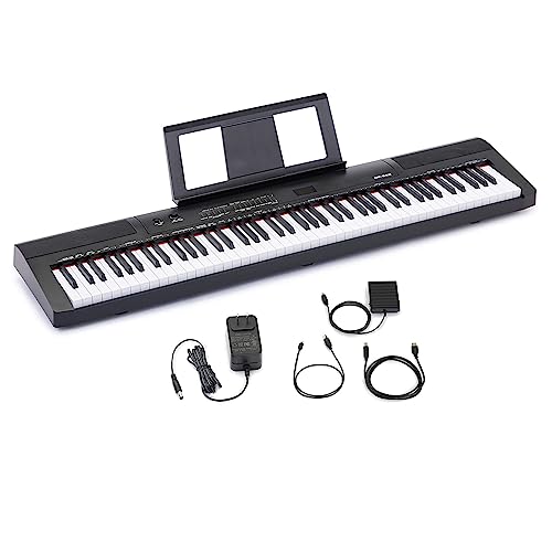 Amazon Basics Digital Piano 88 Key Semi-Weighted Keyboard with Sustain Pedal, Power Supply, 2 Speakers, and Lesson Mode, Black