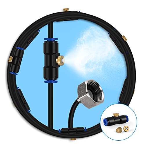 lifeegrn Misting Cooling System, Outdoor Misting System for Patio, 40 FT Misting Line+10 Mist Nozzles+3/4'Brass Adapter,Outdoor Mister System for Patio Garden Trampoline Greenhouse