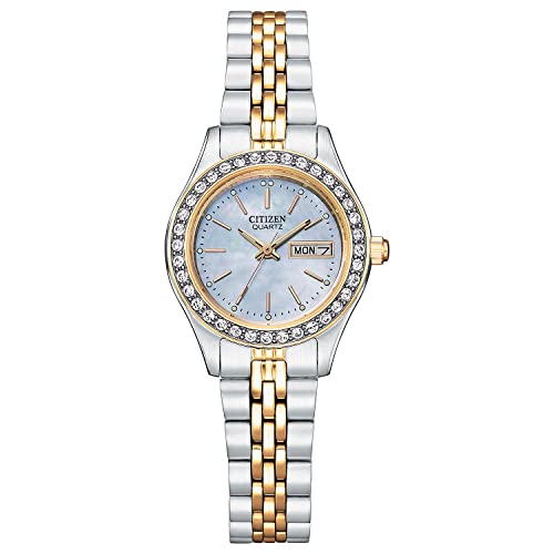 Citizen Ladies' Quartz Dress Bracelet Watch with Crystals, Two-Tone Gold and Day Date