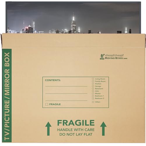 TV/Picture/Mirror Moving Boxes - 3 Pack - 48 x 4 x 33 inches - TV Moving Box fits up to 50' - TV Boxes for Moving - Cheap Cheap Moving Boxes