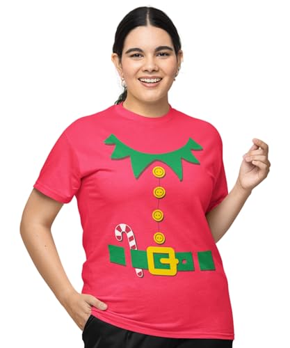 DIRTYRAGZ Elf Costume Shirts for Kids Men & Women - Matching Family Unisex Christmas Elves T-Shirt, Red, Adult M