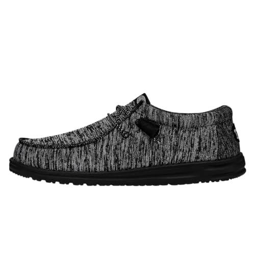 Hey Dude Wally Sport Knit Black/Black Size 11 | Men's Loafers | Men's Slip On Shoes | Comfortable & Light Weight
