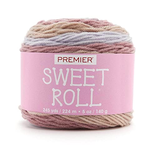 Premier Yarns Sweet Roll Yarn, Ideal Yarn for Crocheting and Knitting, Medium-Weight and Self-Striping Yarn, Made of Acrylic, Honey Lavender, 5 oz, 245 yards