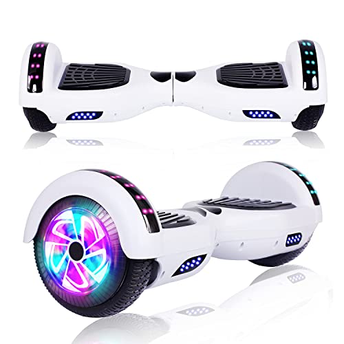 UNI-SUN 6.5' Hoverboard for Kids, Two Wheel Electric Scooter, Self Balancing Hoverboard with Bluetooth and LED Lights for Adults, Ultimate White Hover Board