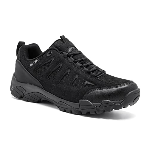 SHULOOK Men's Waterproof Hiking Shoes Lightweight Anti Slip Outdoor Ankle Boots Breathable Hike Trekking Trails Shoe All Black 10.5