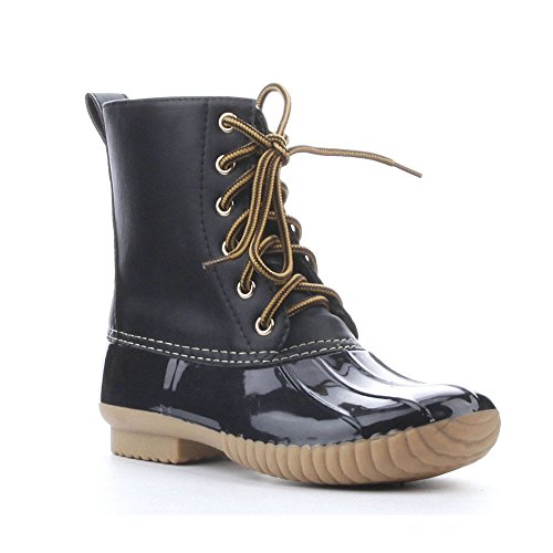 Cape Robbin Muriel-8B Women's Lace Up Two Tone Duck Rain Shoes High Top Ankle Booties,Black,6