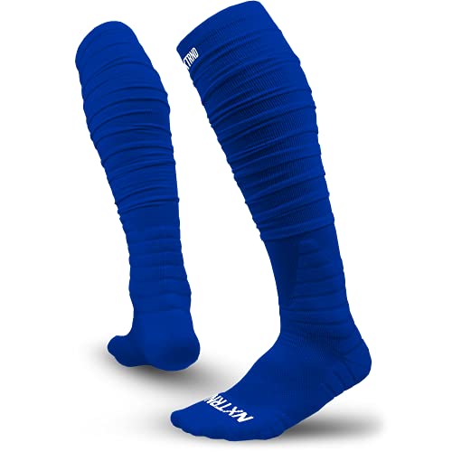 Nxtrnd XTD Scrunch Football Socks, Extra Long Padded Sport Socks for Men & Boys (Royal Blue, L/XL)