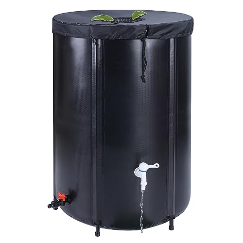 Rihogar 65 Gallon Rain Barrel Water Tank - Collapsible Rain Water Collection Barrel - Portable Water Storage Tank - Rain Water Catching System with Spigot Overflow Kit, Black