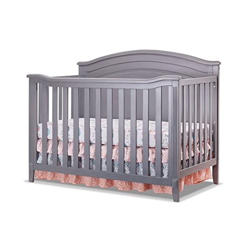 SORELLE FURNITURE Berkley Round Top Crib, Classic 4-in-1 Convertible Crib, Made of Wood, Non-Toxic Finish, Wooden Baby Bed, Toddler Bed, Child’s Daybed and Full-Size Bed, Nursery Furniture-Gray