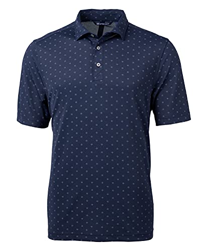 Cutter & Buck Virtue Eco Pique Tile Print Recycled Mens Big & Tall Polo, Navy Blue, XLT