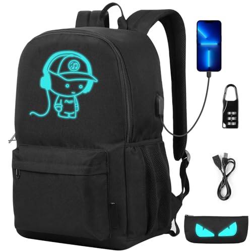 SAMIT Anime Luminous Backpack with USB Charging Port & Anti Theft Lock &Pencil Case Daypack Laptop Backpack
