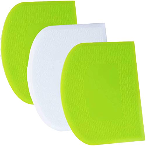SURDOCA Dough Scraper Bench Scraper - 3P 4.7x3.7' Plastic Flexible Bowl Scraper, Sharp Edge & Angles Cake Scraper. Non-Slip Bakeware Decorating Tools Sculpting & Modeling Tools - Green+White+Green