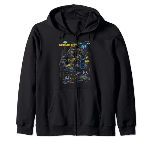 DC Comics Batman Gotham City Map Locations Territorial Logo Zip Hoodie