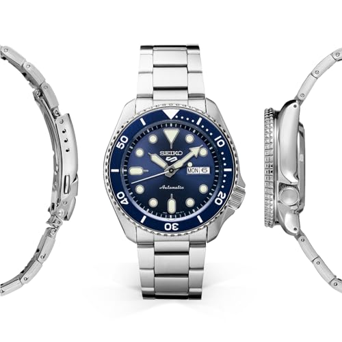 SEIKO SRPD51 Automatic Watch for Men - 5 Sports - Blue Sunray Dial, Day/Date Calendar, LumiBrite Hands and Markers, and Rotating Bezel, 100m Water-Resistant