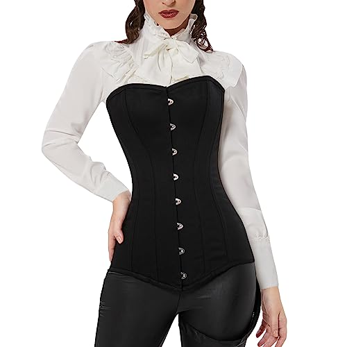 Charmian Women's 26 Steel Boned Cotton Long Torso Hourglass Body Shaper Corset Black Small