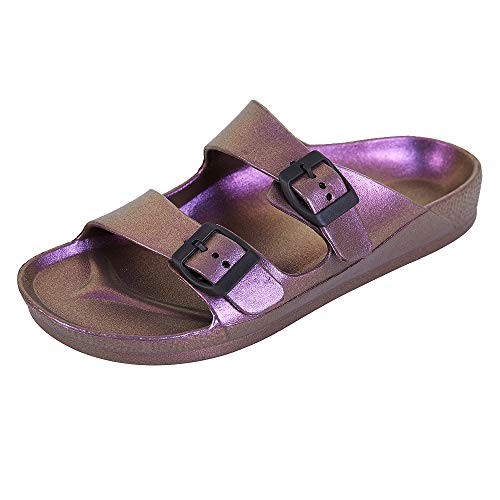FUNKYMONKEY Women's Comfort Slides Double Buckle Adjustable EVA Flat Sandals (8 M US, Variation Purple)