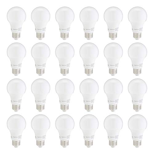 Amazon Basics 60W Equivalent, Daylight White, Non-Dimmable, 10,000 Hour Lifetime, 9 Watt A19 LED Light Bulb, 24-Pack