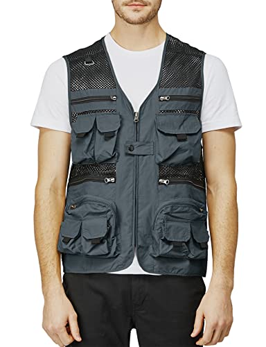 H2H Men's Active Lightweight Outdoor Vests Work Fishing Travel Utility Summer Vest with Multiple Pockets CHARCOAL US L/XL (CMOV060)