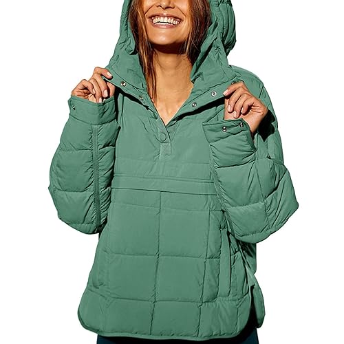 AMEBELLE Women's Oversized Hooded Puffer Jacket Quilted Lightweight Winter Warm Pullover Padded Hoodies Coat(2611-Green-M)