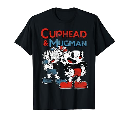 Cuphead & Mugman Black Classic Fit T-Shirt - Adult Crew Neck Short Sleeve