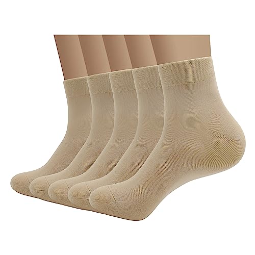 SERISIMPLE Bamboo Men sock Breathable Sock Quarter Thin Ankle High Sock Comfort Cool soft Sock 5 Pairs (Large, Khaki)