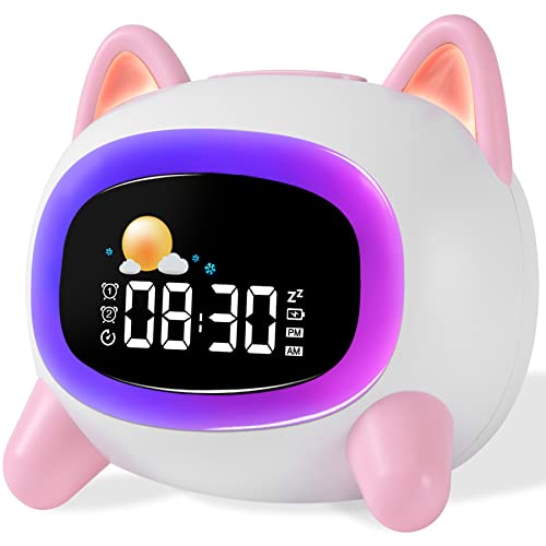 JokiRydo Kids Alarm Clock OK to Wake Alarm Clocks for Kids Toddlers Night Light Clock for Bedrooms with Children's Sleep Trainer Cute Clock Birthday Gift for Teen Boys Girls(Pink)