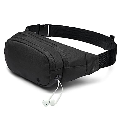 Entchin Fanny Pack for Women Men Hip Pack with Headphone Jack Lightweight Waist Bag (Black)