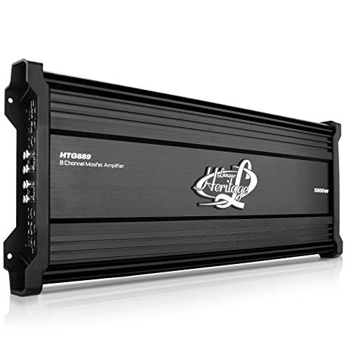 Lanzar 8-Channel Mosfet Amplifier - Class “AB” High-Current Dual Discrete Drive Stages, 2 Ohm Stereo Stable with High Pass and Low Pass Filter Controls, Amplifier for Car Speakers, Standard, (HTG889)