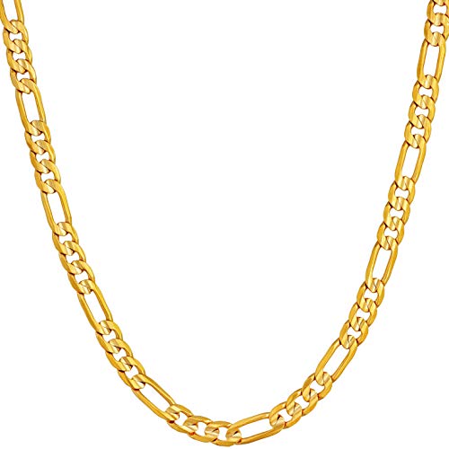 LIFETIME JEWELRY 4mm Figaro Chain Necklace 24k Gold Plated for Men Women & Teens (18 inches, Gold)