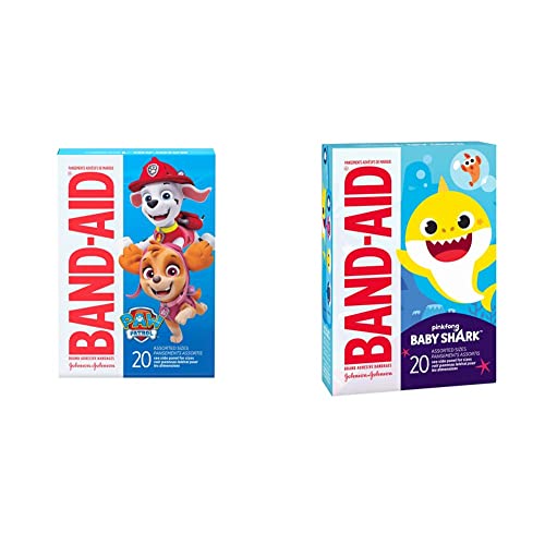 Band-Aid Brand Sterile Adhesive Individually Wrapped Bandages for Kids Featuring Nickelodeon PAW Patrol Characters, Assorted Sizes 20 ct & Band-Aid Baby Shark 20 ct