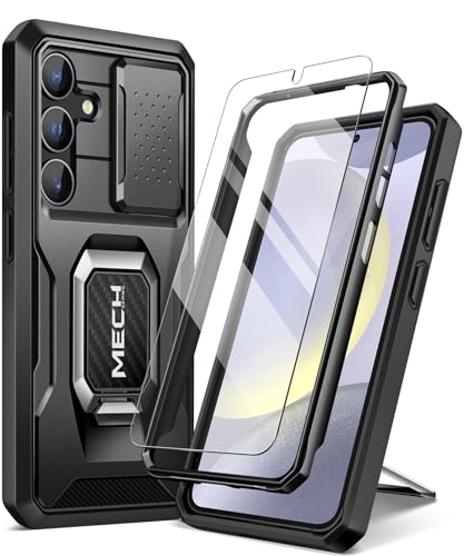 TONGATE for Samsung Galaxy S24 Plus Case, with Tempered Glass Screen Protector, Full Body Protection Military Grade Shockproof S24+ Plus Phone Case with Slide Camera Cover & Ring Kickstand, Black