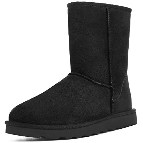 WaySoft Women's Genuine Australia Sheepskin Snow Winter Boots, Classic Water Resistance Shearling Boots (7 M US, Black)