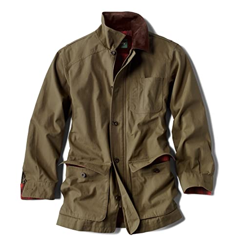 Orvis Classic Barn Coat - Front Zip Canvas Men's Jacket with Storm Flap, Corduroy Collar and Soft Flannel Body Lining, Tarragon - Large