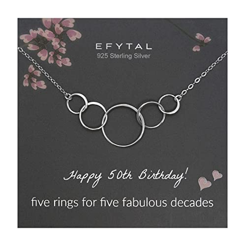 EFYTAL Cool Gifts for 50 Year Old Woman, Sterling Silver 5 Circle Necklace, 50th Birthday Gifts For Women, Gifts for 50 Year Old Woman Friends, 50th Birthday Decorations, 50th Birthday Gift Ideas