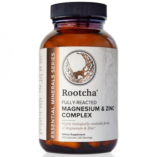 Potent & Pure Magnesium & Zinc Complex - Fully Reacted Magnesium with Chelated Zinc Picolinate - by Rootcha | 120 Capsules
