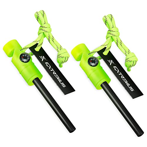 Extremus 6-in-1 Magnesium Fire Starter, High Temp Ferro Rod, Survival Kits with Camping Fire Starter and Survival Lighter for Hiking, Hunting, Backpacking, Outdoor Fire Striker