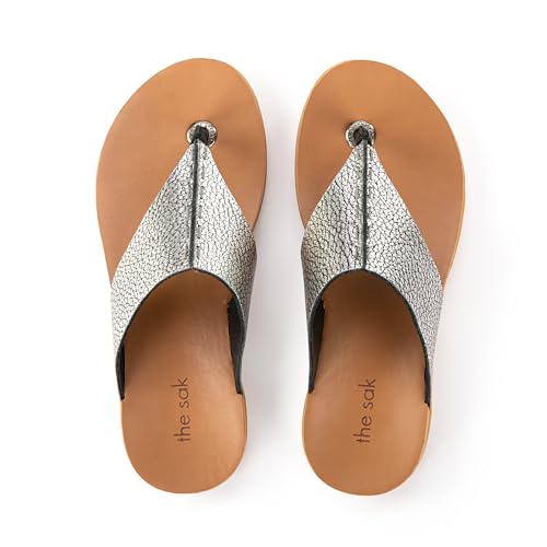 The Sak Los Feliz Toe Post Sandal, Slip On Shoe, Dark Silver